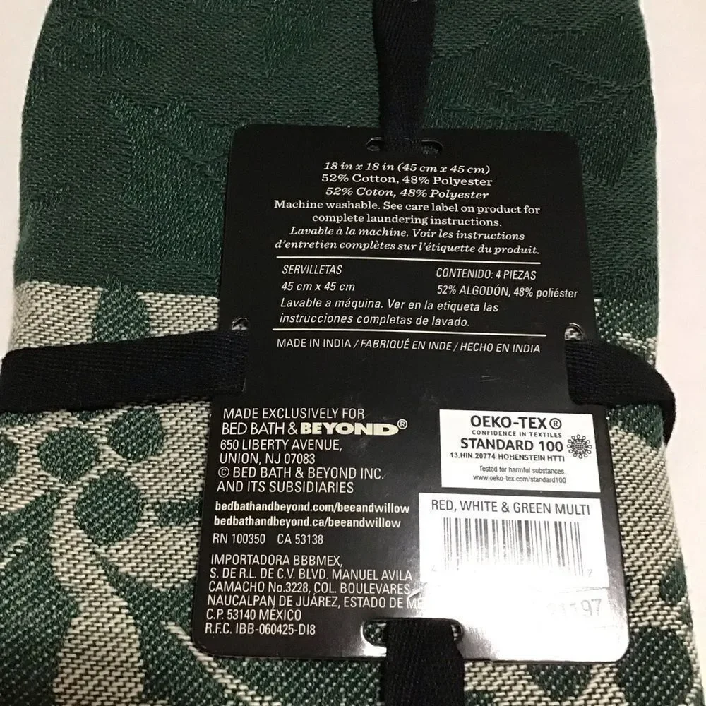 Bee & Willow‎ Holly Jacquard Christmas Napkin Set NEW